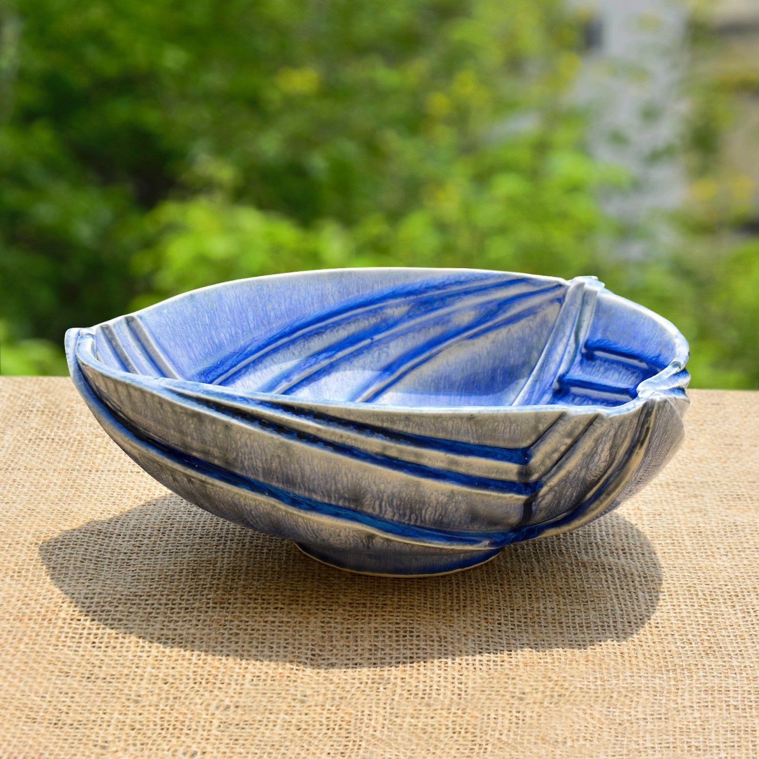 Studio Pottery Ceramic Extra Large Serving Bowl with Cut Design (Blue , 25 cm , 1700 ml)