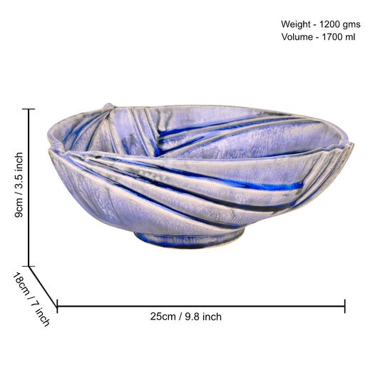 Studio Pottery Ceramic Extra Large Serving Bowl with Cut Design (Blue , 25 cm , 1700 ml) - View 2