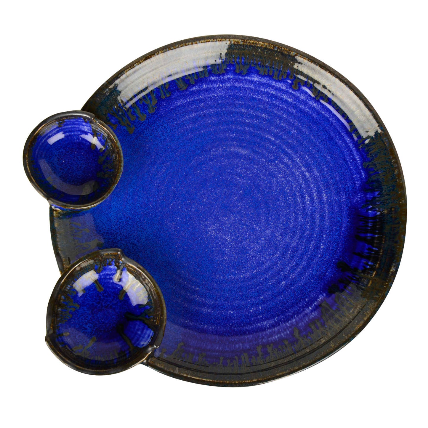 “Luxurious Midnight Blue” Ceramic Chip and Dip Platter with 2 fixed Dip Bowls (Pussian Blue , 12 inches , 1200 gm) - View 4