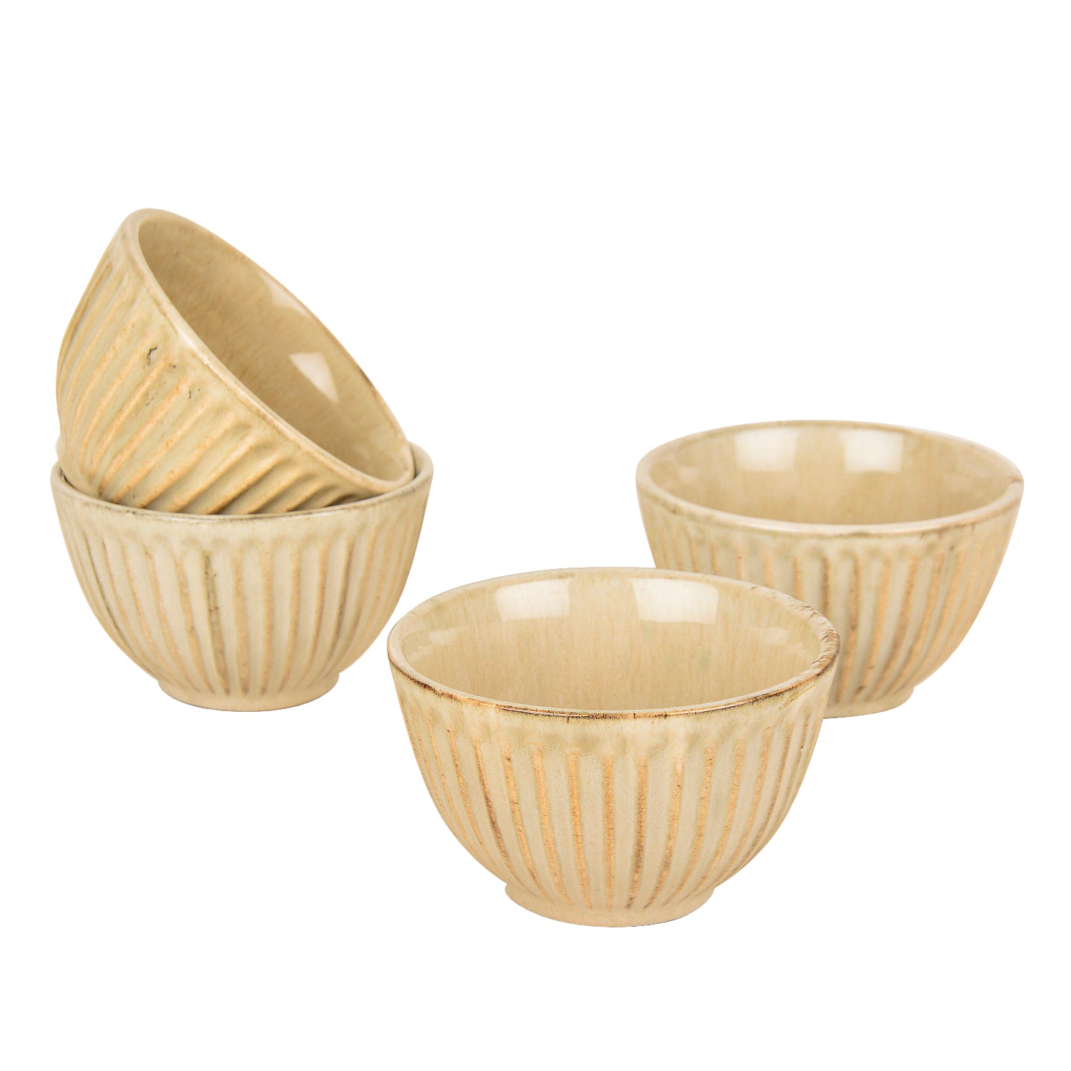 “Dazzling Riviera” Ribbed Ceramic Dinner Serving Bowls (Set of 4 , Ivory , 150 ml) - View 4