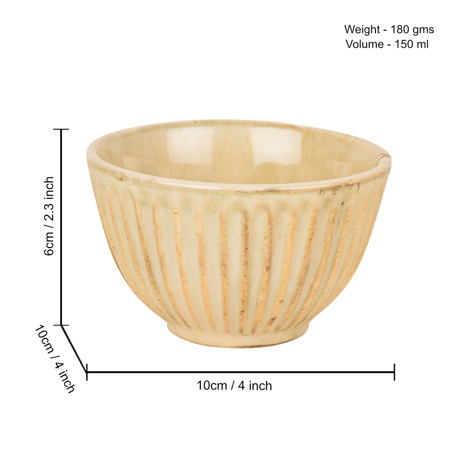 “Dazzling Riviera” Ribbed Ceramic Dinner Serving Bowls (Set of 4 , Ivory , 150 ml) - View 2