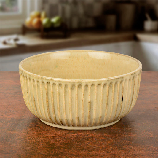 "Dazzling Riviera" Studio Pottery Ribbed Ceramic Serving Bowl (Ivory, Diameter – 7 inches, 1500 ml )