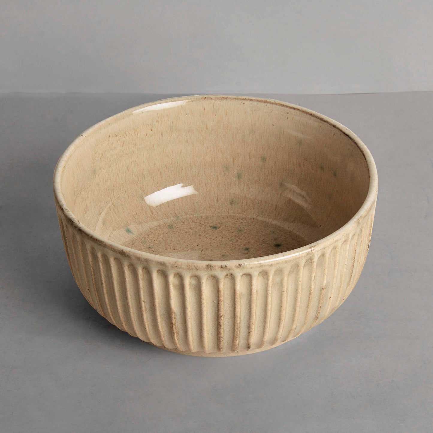 "Dazzling Riviera" Studio Pottery Ribbed Ceramic Serving Bowl (Ivory, Diameter – 7 inches, 1500 ml ) - View 3