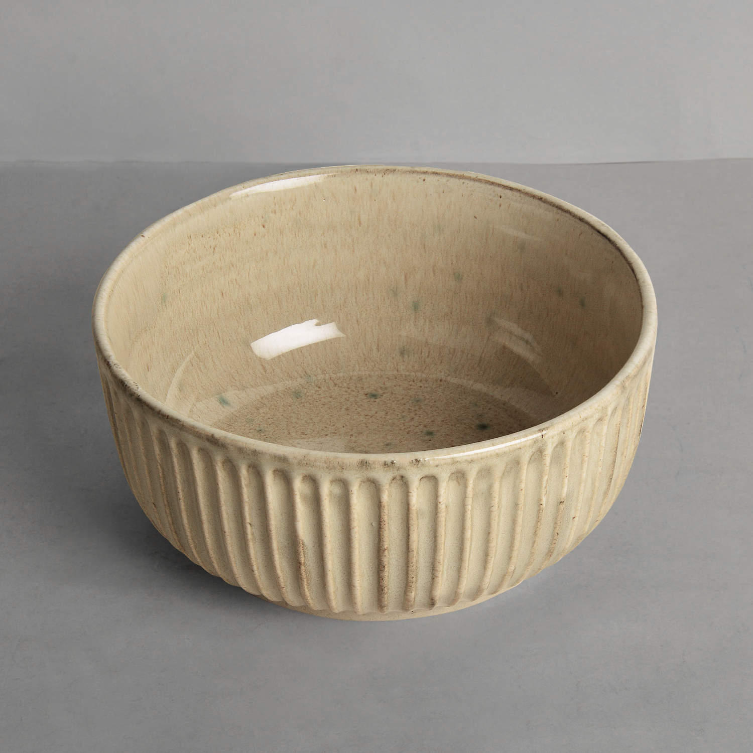 "Dazzling Riviera" Studio Pottery Ribbed Ceramic Serving Bowl (Ivory, Diameter – 7 inches, 1500 ml ) - View 3