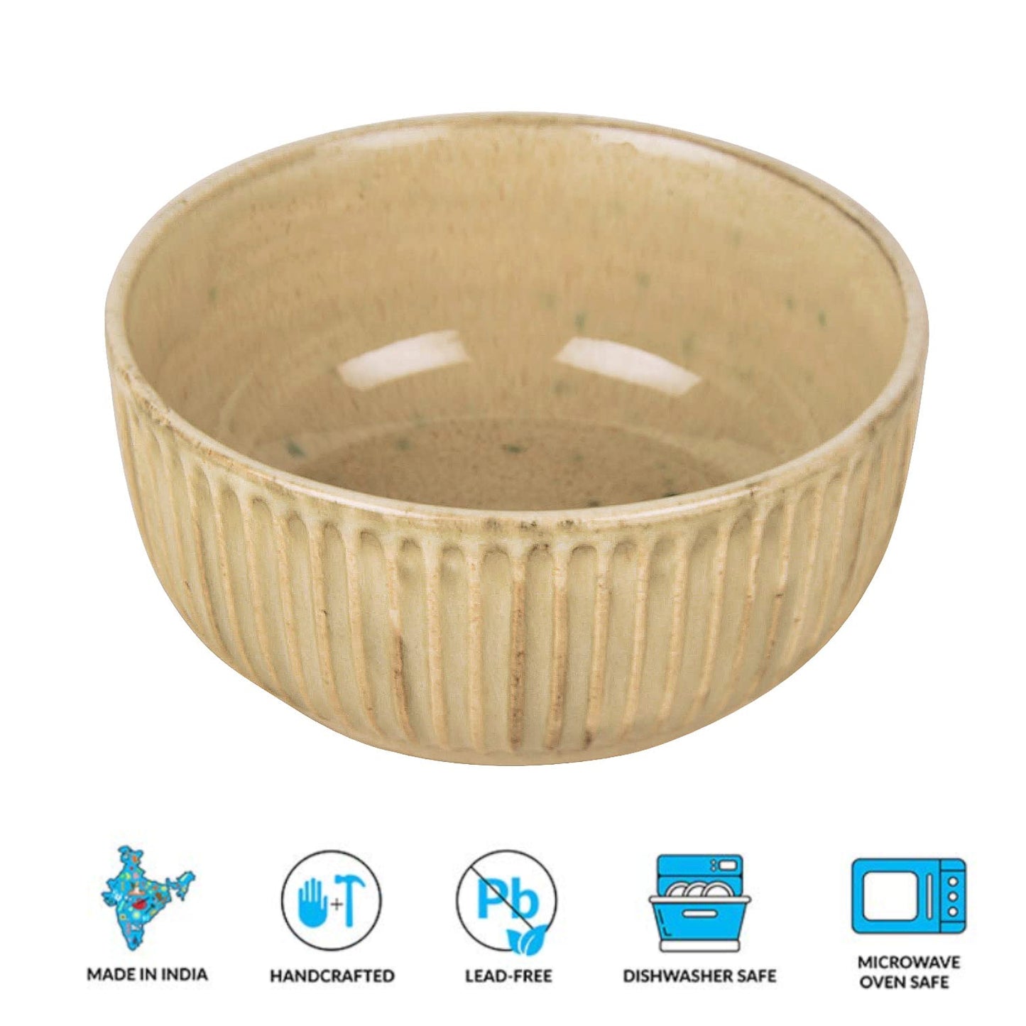 "Dazzling Riviera" Studio Pottery Ribbed Ceramic Serving Bowl (Ivory, Diameter – 7 inches, 1500 ml ) - View 5