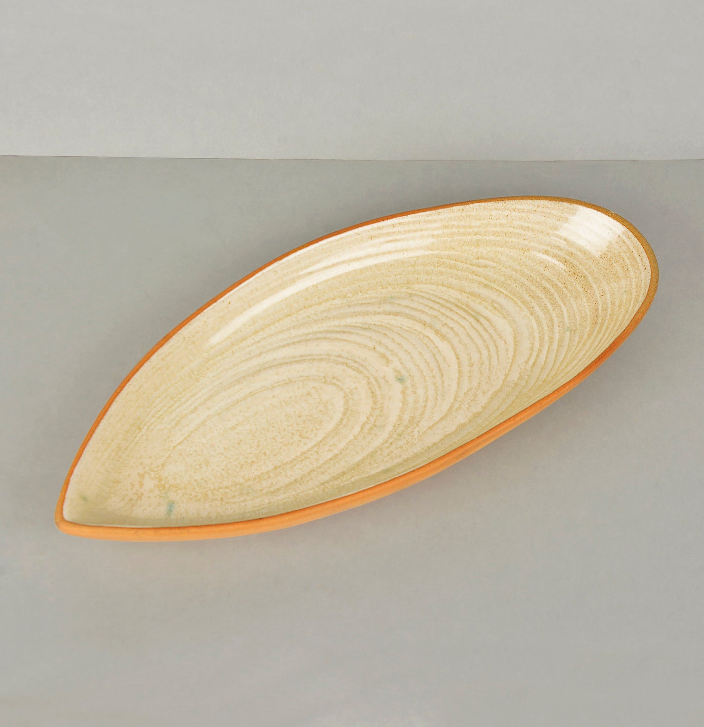 Luxurious Boat Shaped Ceramic Platter with Spiral Design (Ivory , 11 inches) - View 3