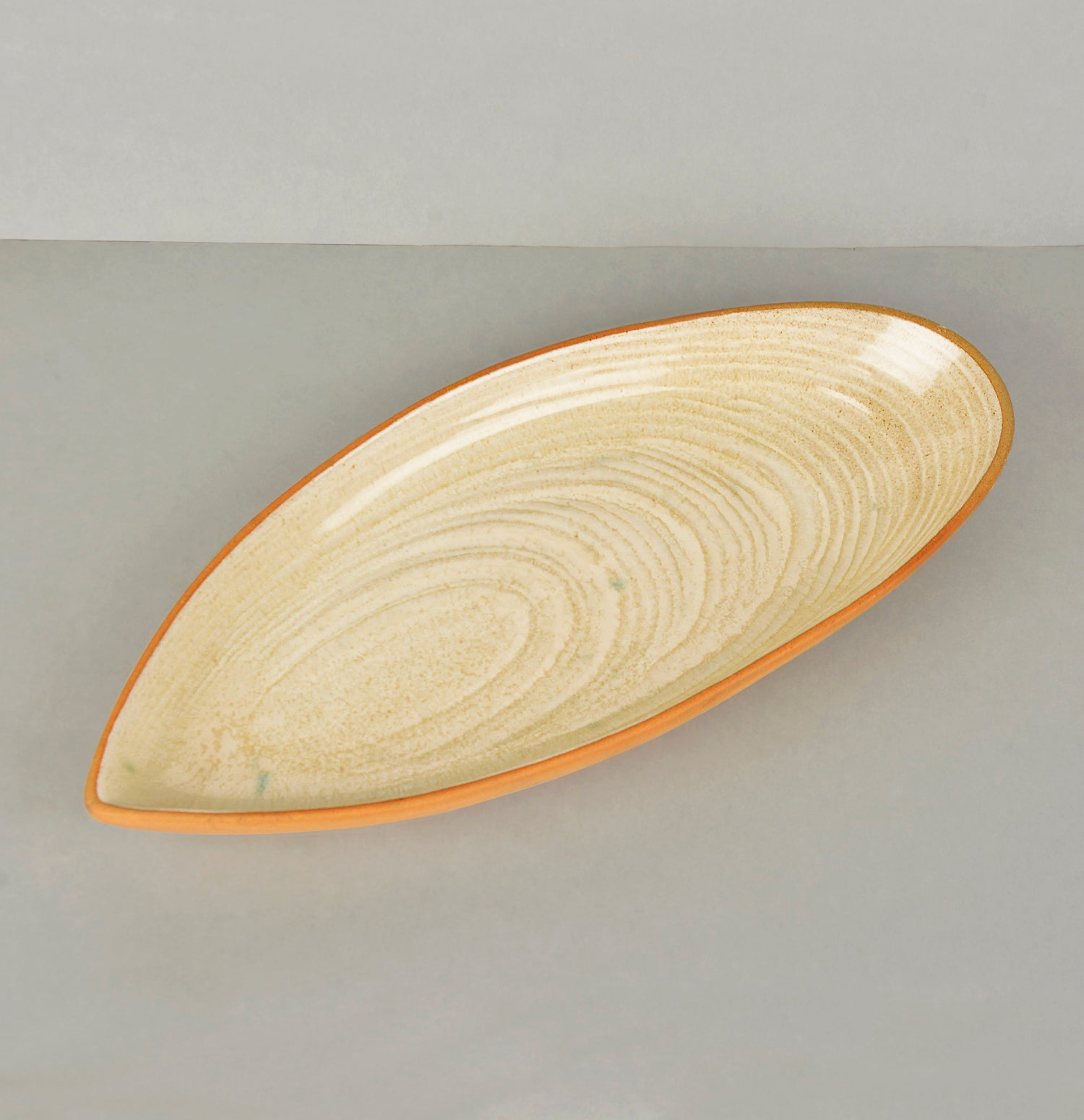 Luxurious Boat Shaped Ceramic Platter with Spiral Design (Ivory , 11 inches) - View 3