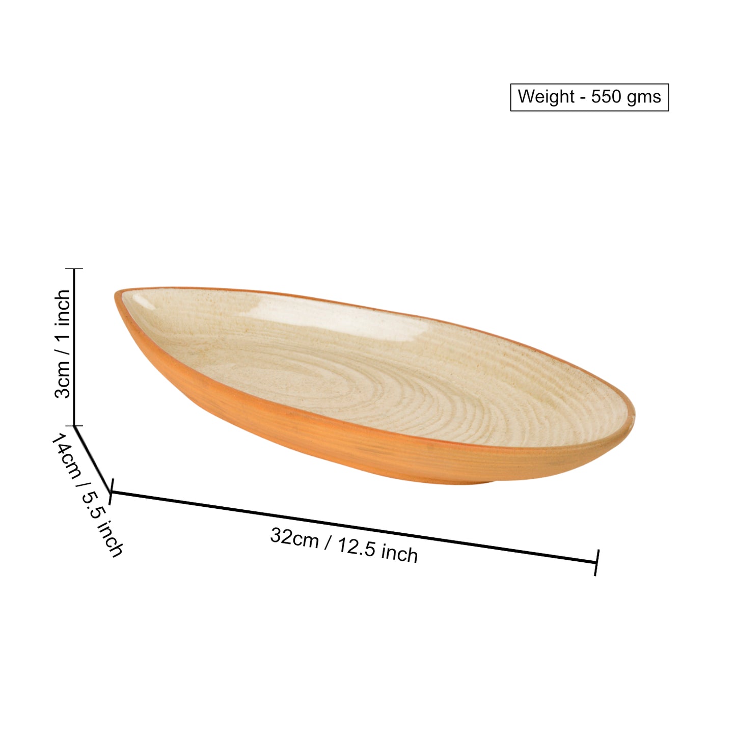 Luxurious Boat Shaped Ceramic Platter with Spiral Design (Ivory , 11 inches) - View 2