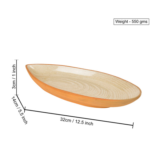 Luxurious Boat Shaped Ceramic Platter with Spiral Design (Ivory , 11 inches) - View 2