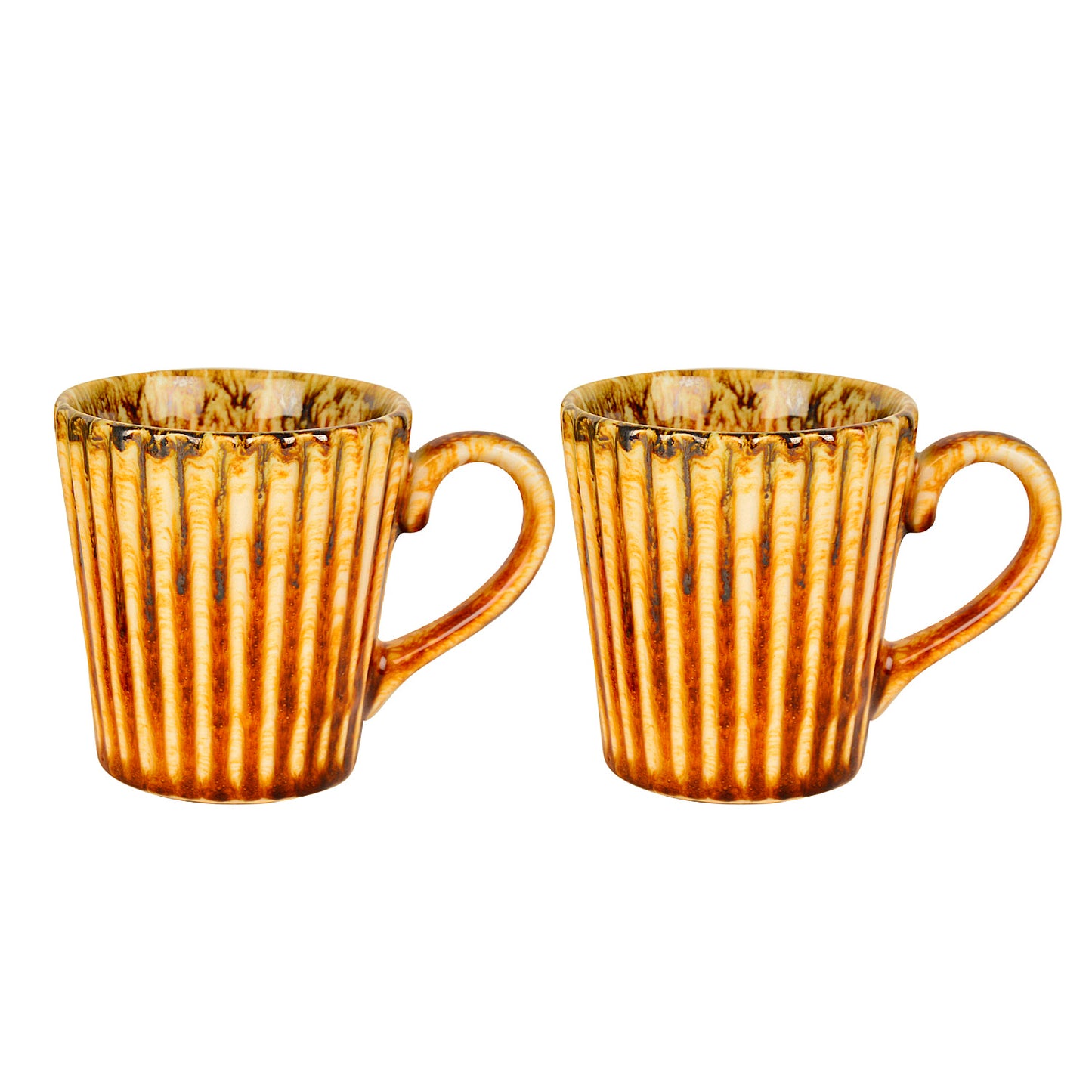 Ceramic Ribbed Coffee Mugs (300 ml each, Set of 2, Brown) - View 4