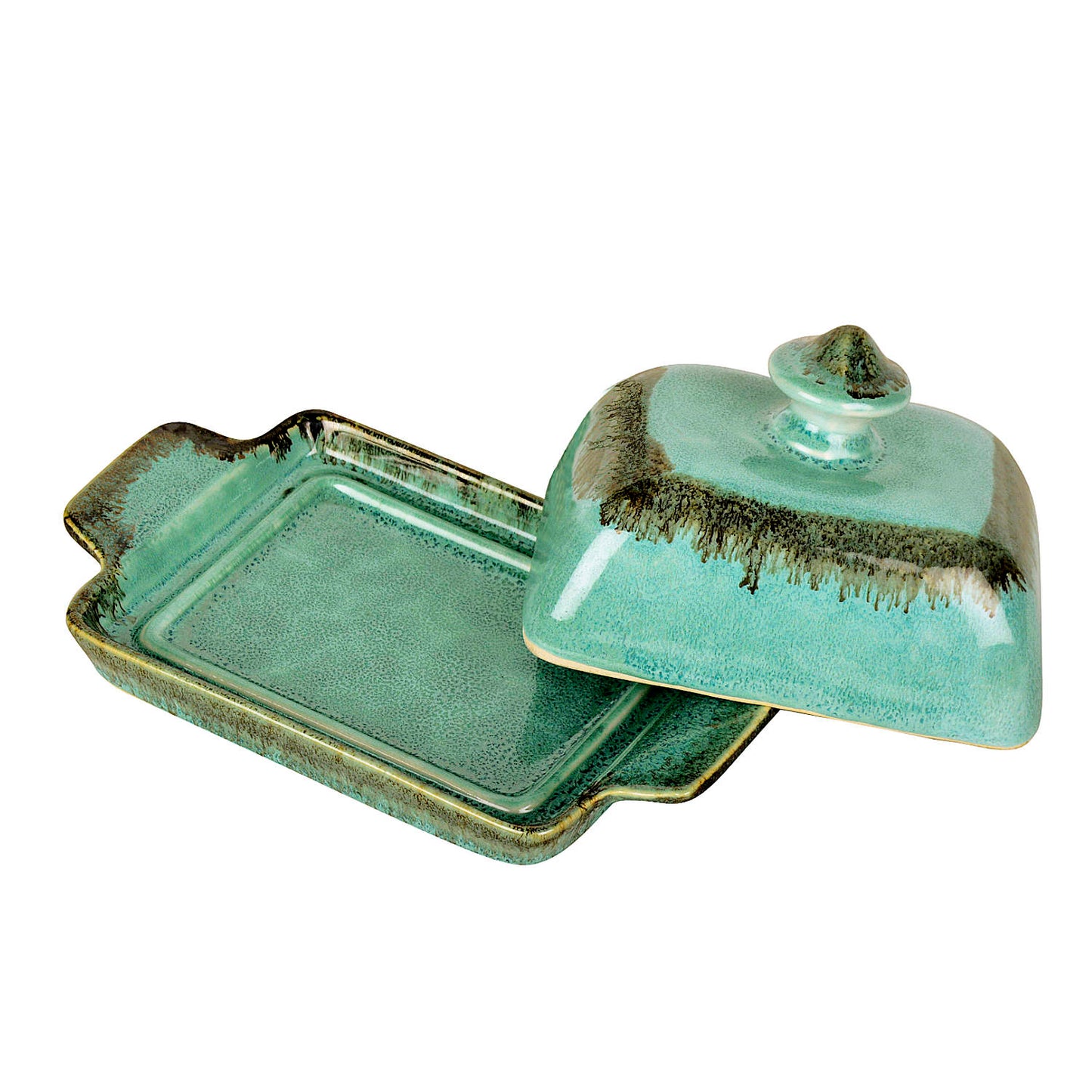 Studio Pottery Ceramic Butter Dish with Lid (Sea Green, Height - 8 cm) - View 3