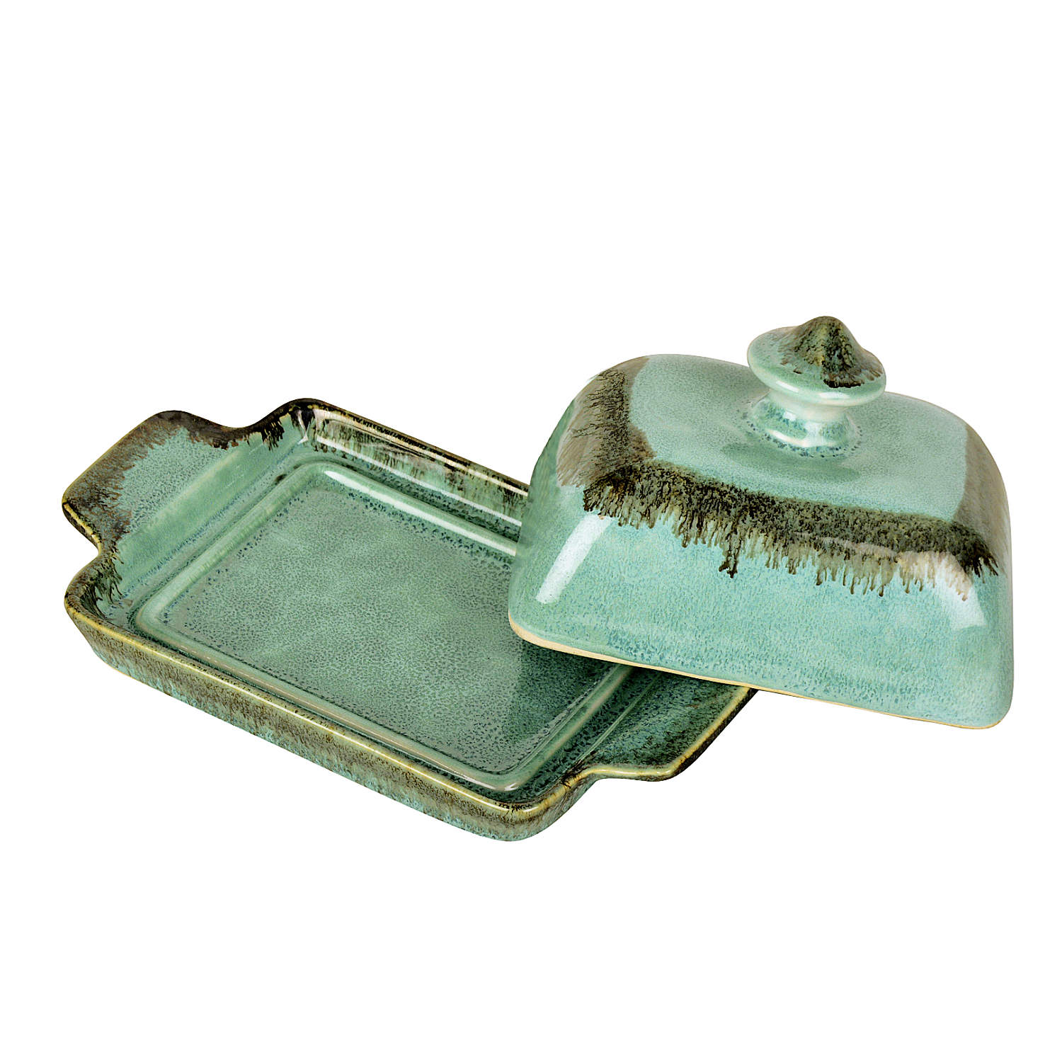 Studio Pottery Ceramic Butter Dish with Lid (Sea Green, Height - 8 cm) - View 3