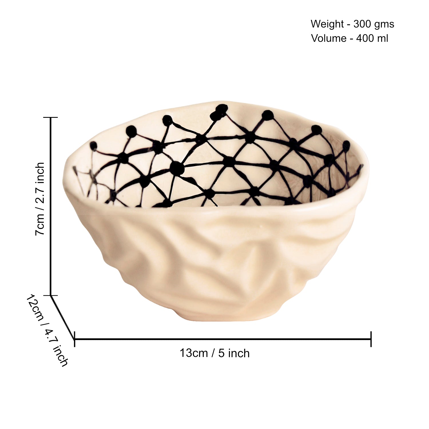 Handcrafted Organic Shape Ceramic Nut Bowl ( Black and White, 6 inches , 400 ml) - View 2
