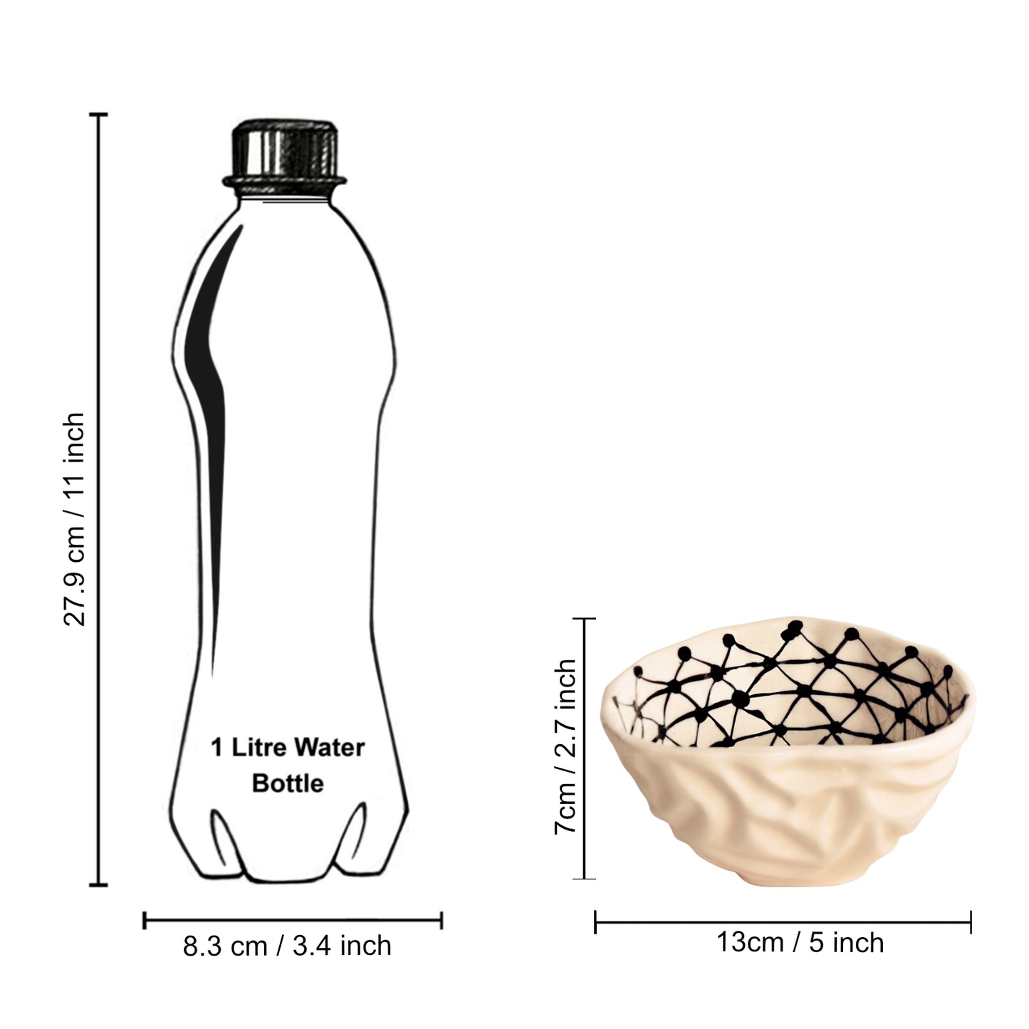 Handcrafted Organic Shape Ceramic Nut Bowl ( Black and White, 6 inches , 400 ml) - View 4