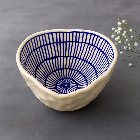 Handcrafted Organic Shape Ceramic Nut Bowl ( Blue and White, 6 inches , 400 ml)