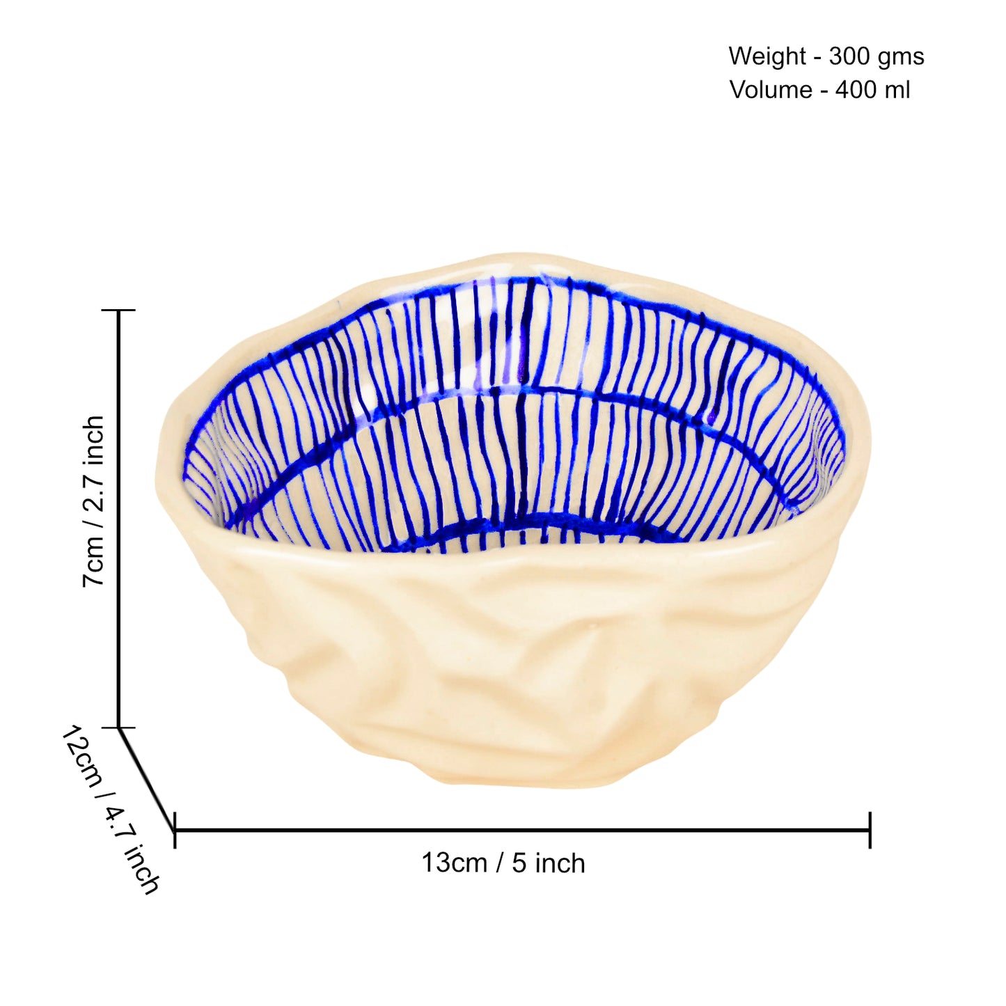 Handcrafted Organic Shape Ceramic Nut Bowl ( Blue and White, 6 inches , 400 ml) - View 2