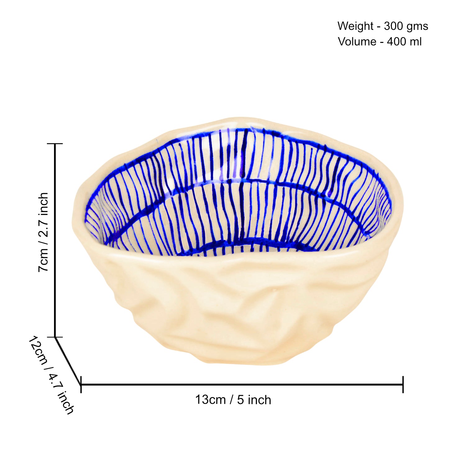Handcrafted Organic Shape Ceramic Nut Bowl ( Blue and White, 6 inches , 400 ml) - View 2
