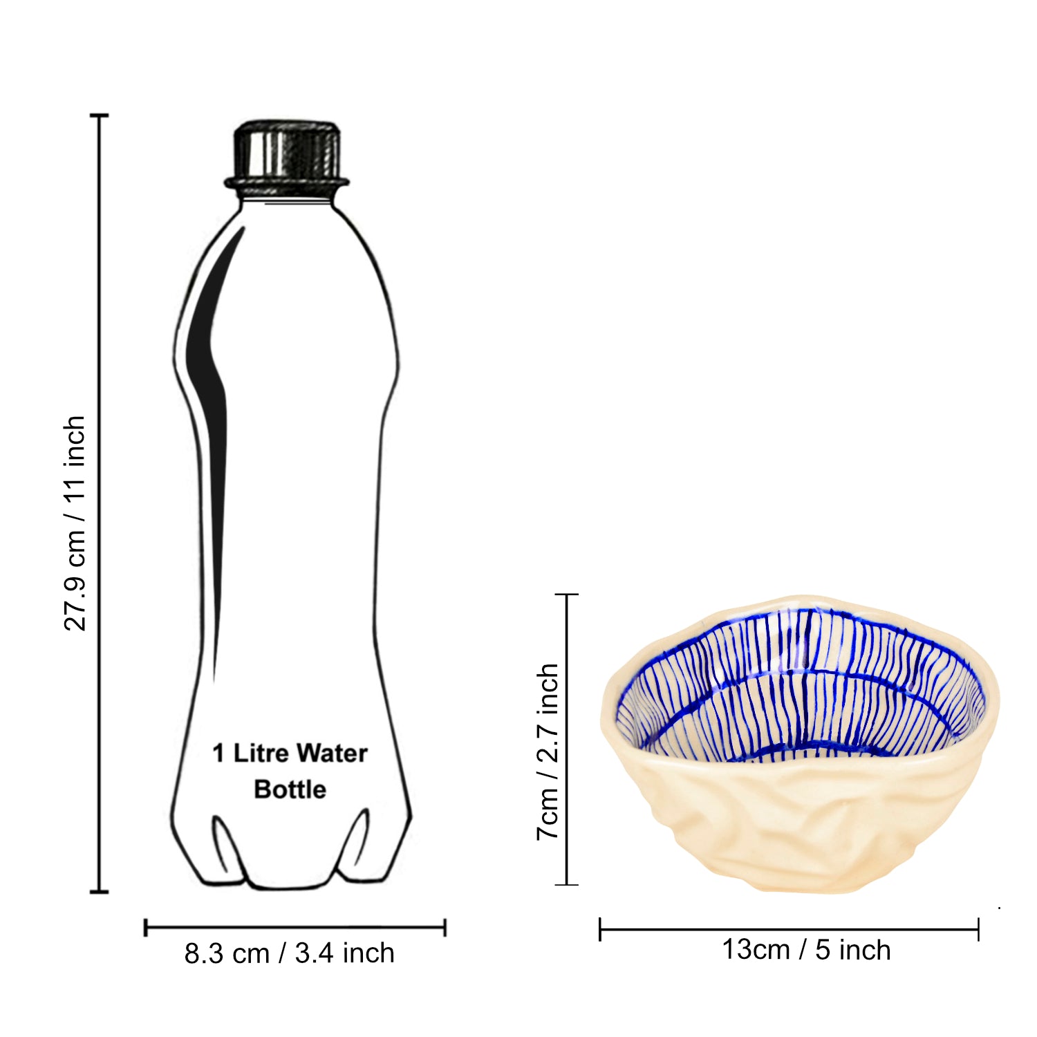 Handcrafted Organic Shape Ceramic Nut Bowl ( Blue and White, 6 inches , 400 ml) - View 4