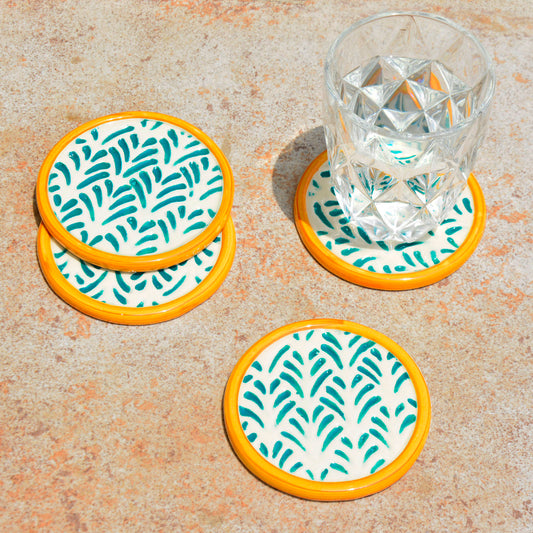 Studio Pottery Ceramic Coasters (Set of 4 , Green and Yellow)