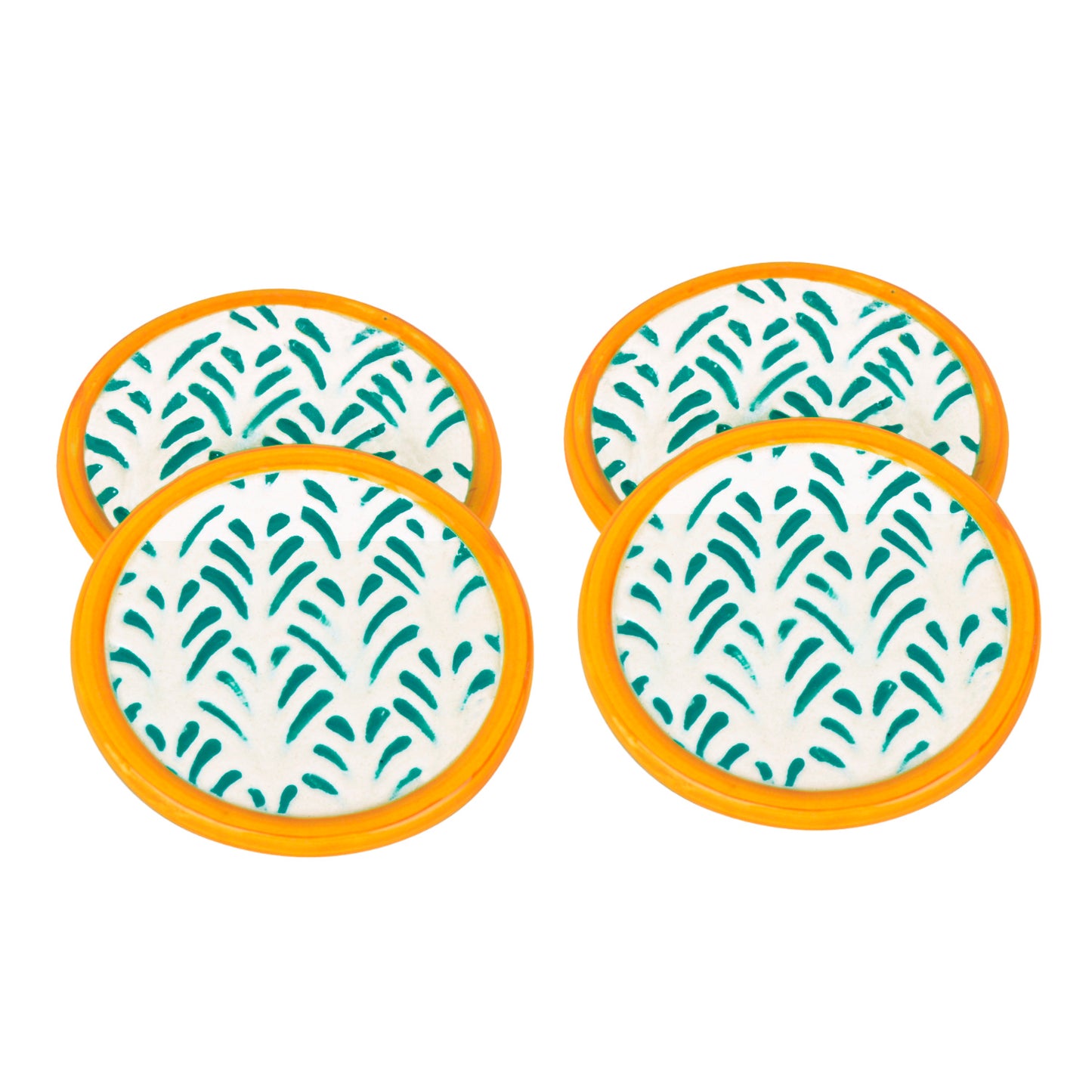 Studio Pottery Ceramic Coasters (Set of 4 , Green and Yellow) - View 3