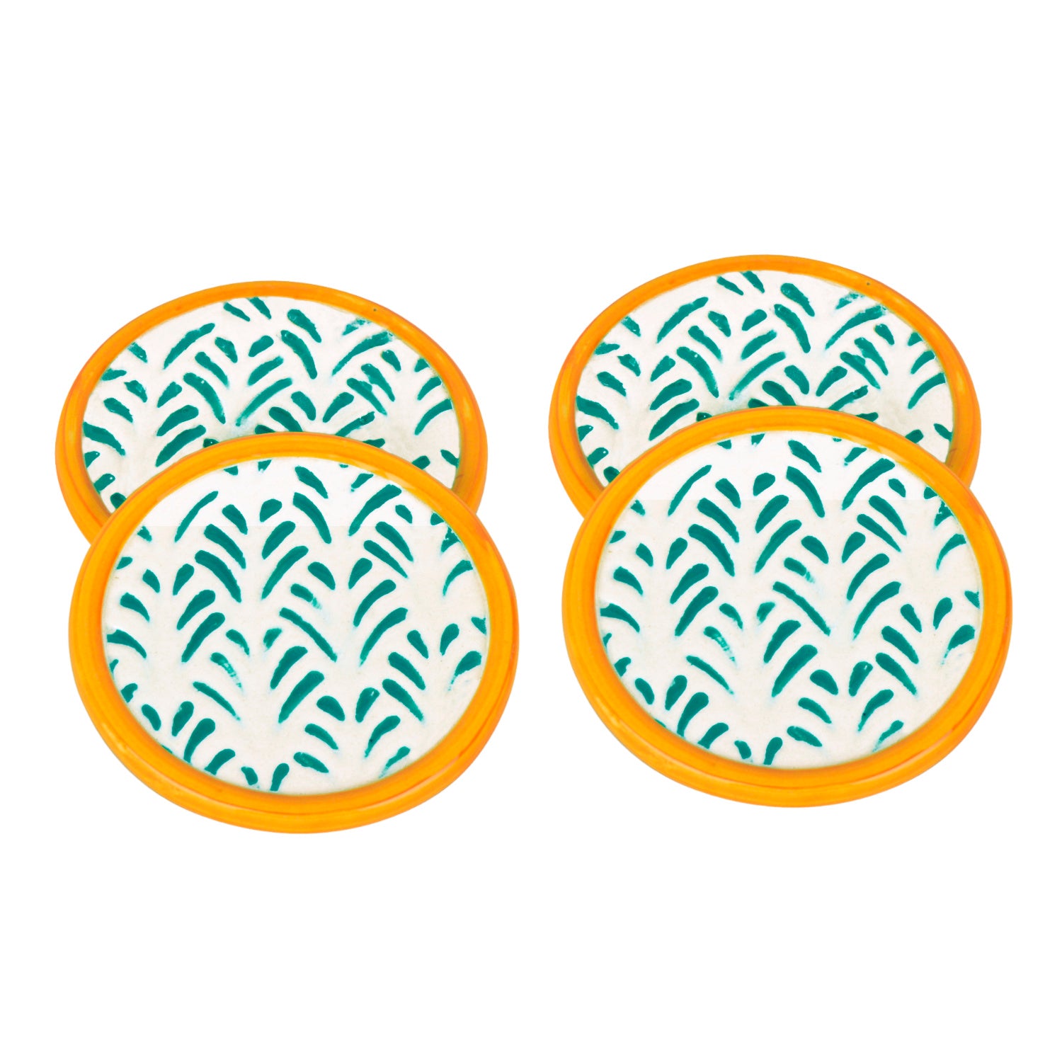 Studio Pottery Ceramic Coasters (Set of 4 , Green and Yellow) - View 3
