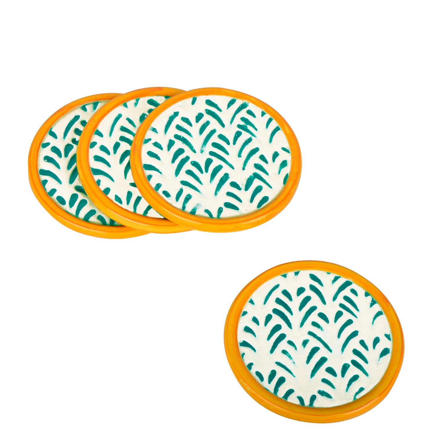 Studio Pottery Ceramic Coasters (Set of 4 , Green and Yellow) - View 4