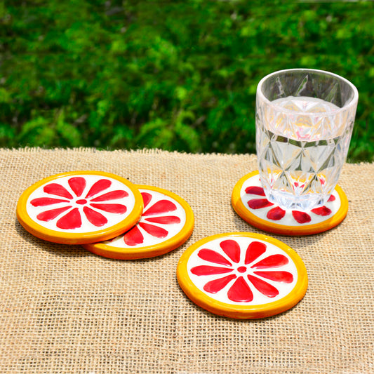 Studio Pottery Ceramic Coasters (Set of 4 , Red and Yellow)