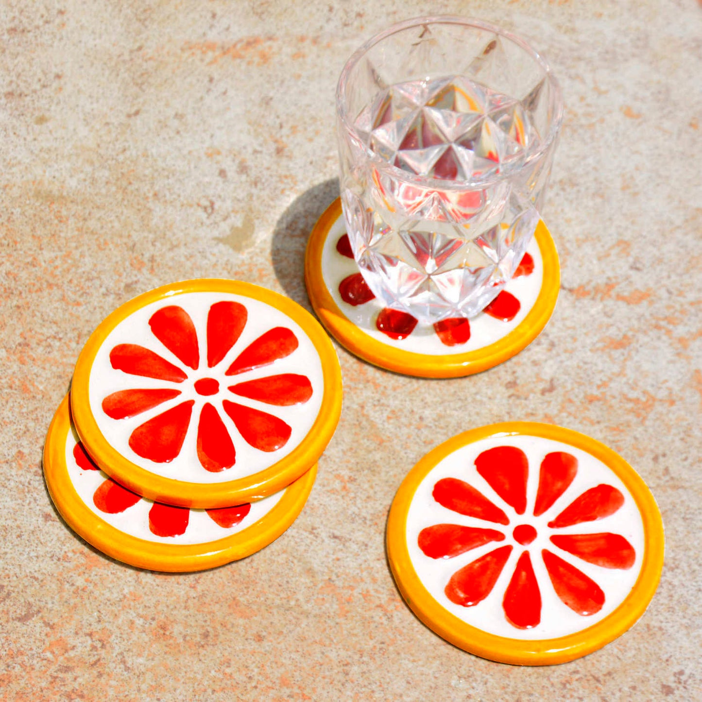 Studio Pottery Ceramic Coasters (Set of 4 , Red and Yellow) - View 3