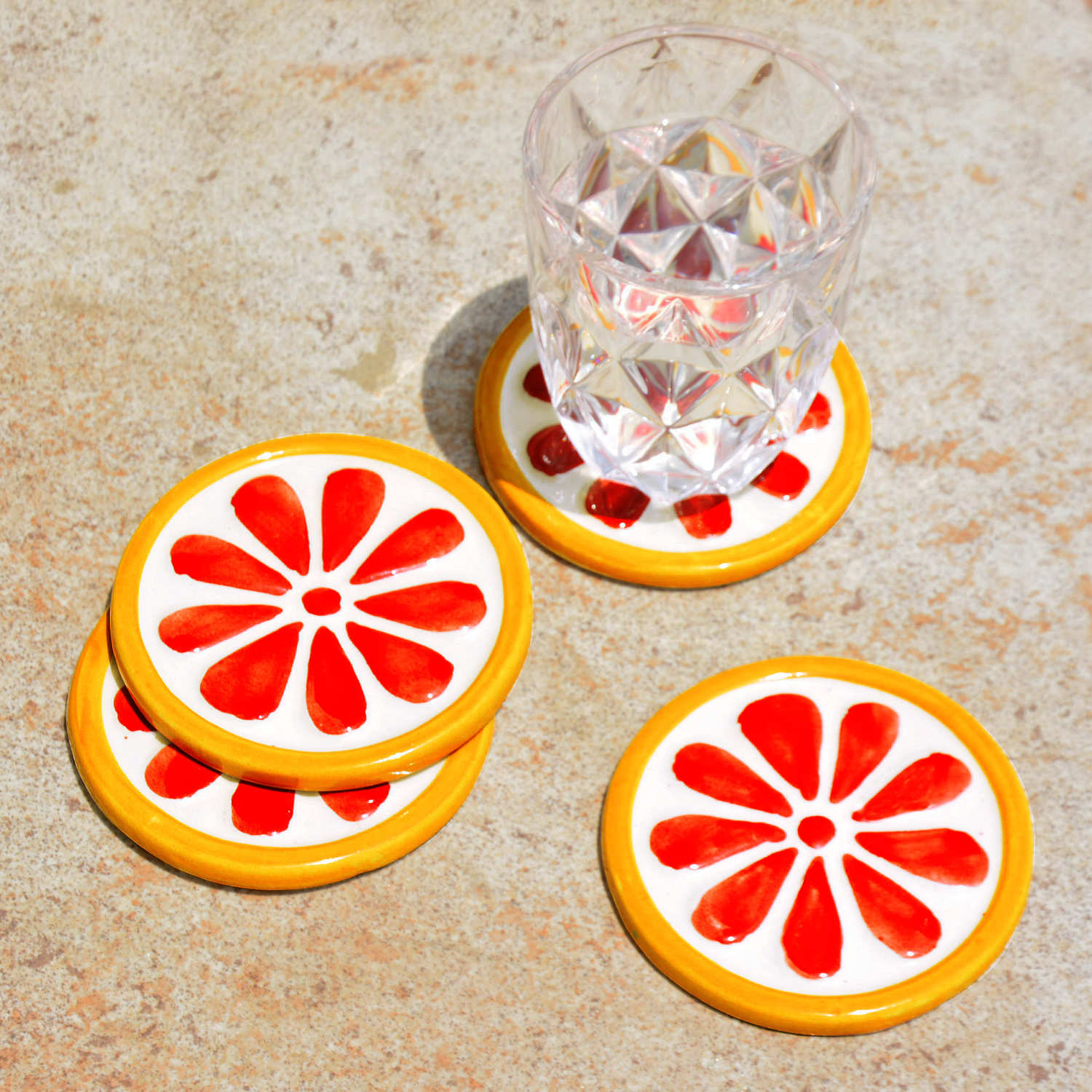 Studio Pottery Ceramic Coasters (Set of 4 , Red and Yellow) - View 3