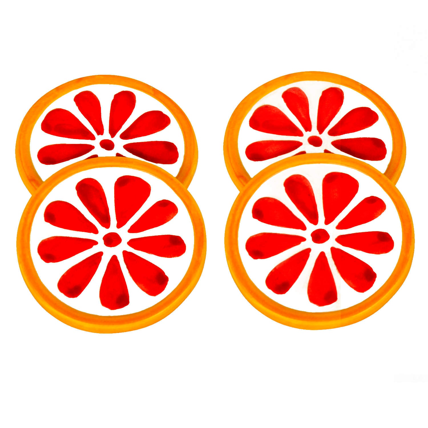 Studio Pottery Ceramic Coasters (Set of 4 , Red and Yellow) - View 5