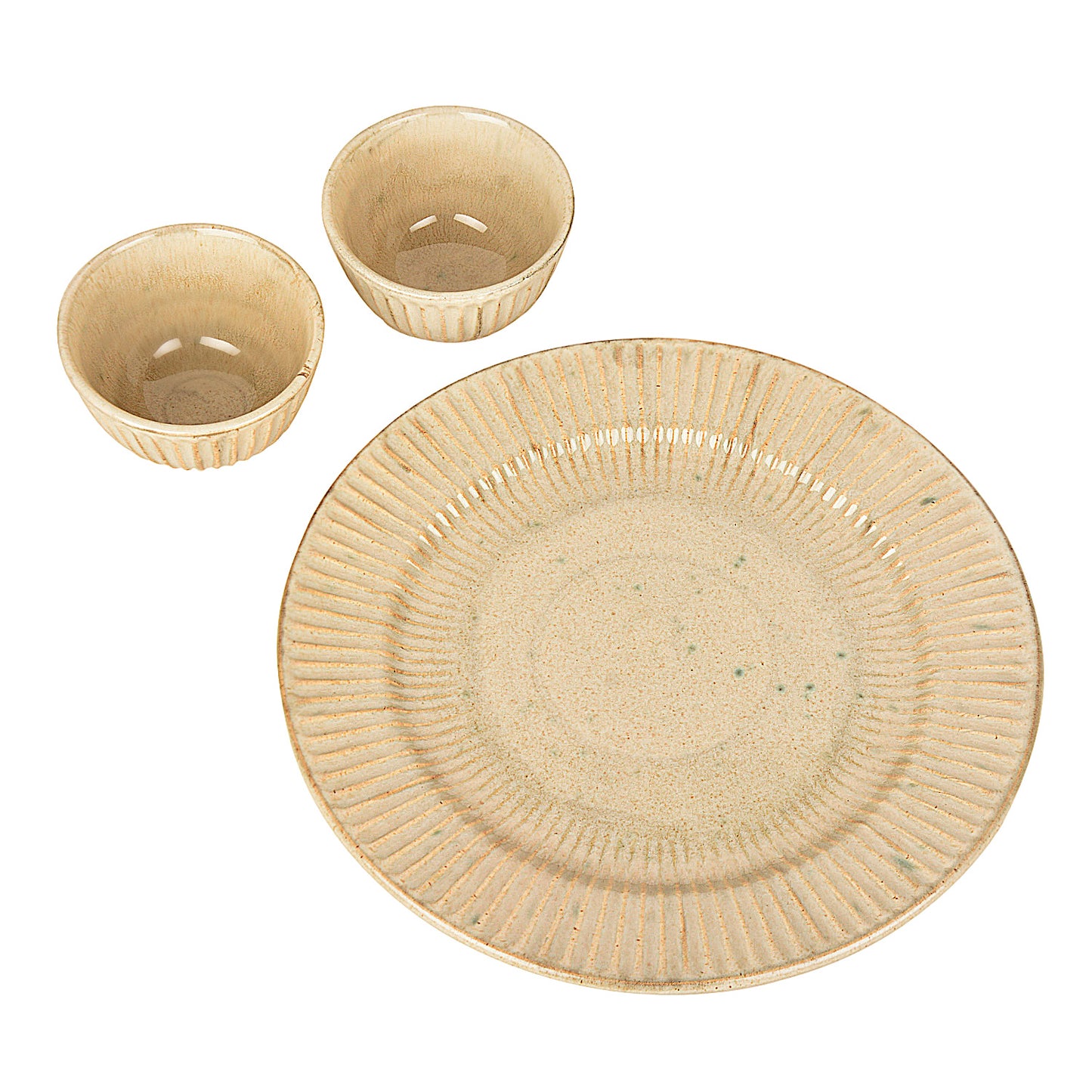 “Dazzling Riviera” Ribbed Ceramic Dinner Serving Plate with 2 Dinner Bowls (Set of 3, Ivory , Plate Diameter – 10 inches) - View 4
