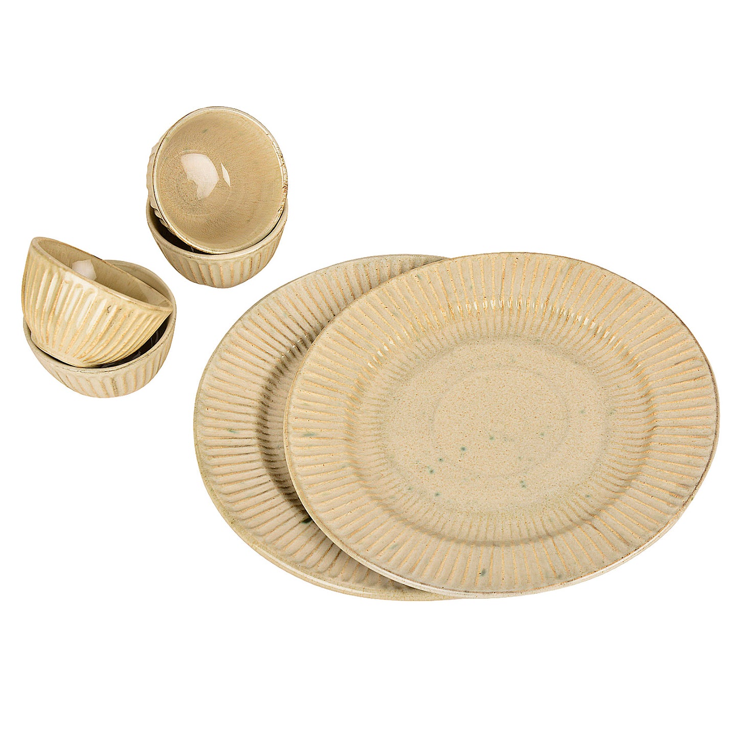 “Dazzling Riviera” Ribbed Ceramic Dinner Serving Plates with 4 Dinner Bowls (Set of 6, Ivory , Plate Diameter – 10 inches) - View 4