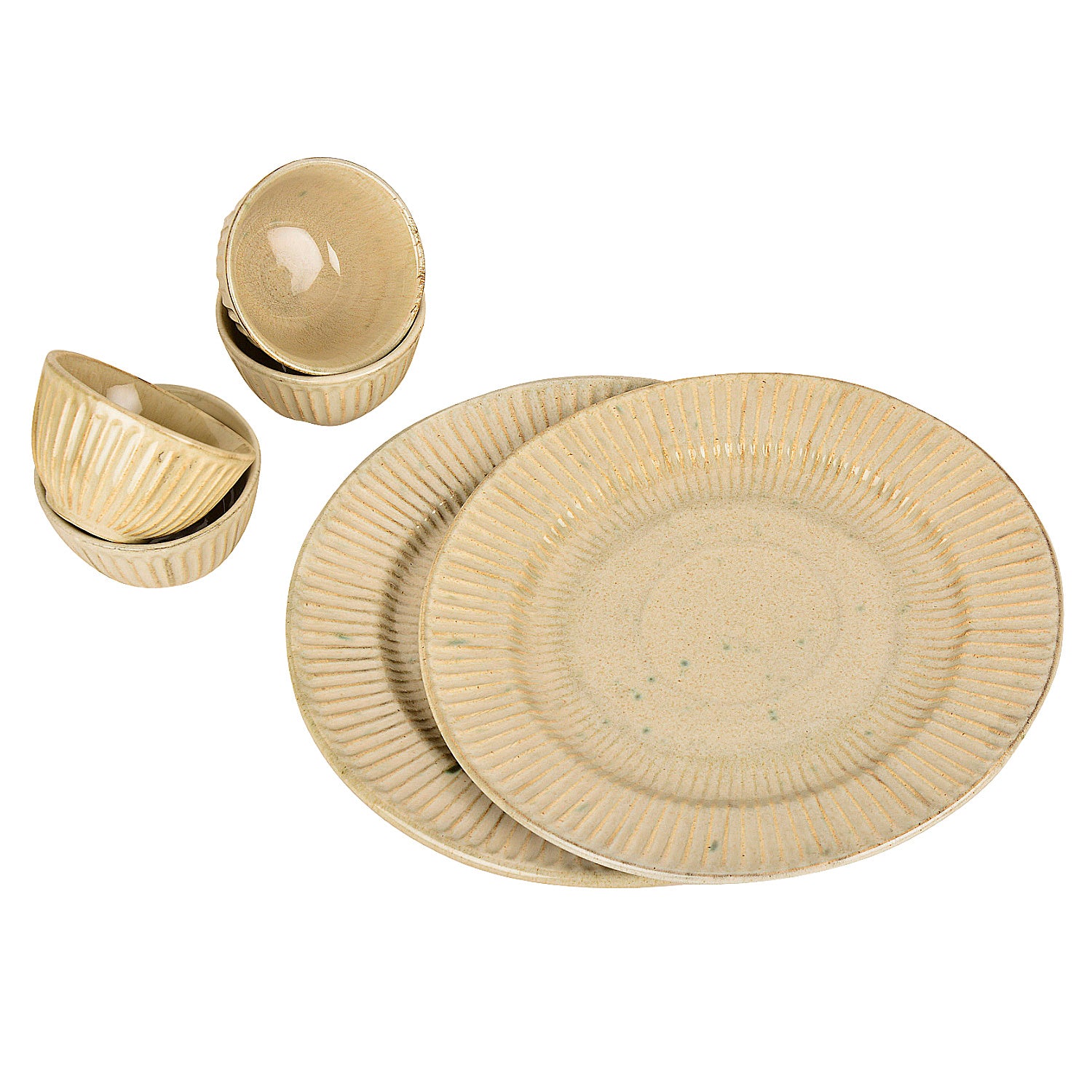 “Dazzling Riviera” Ribbed Ceramic Dinner Serving Plates with 4 Dinner Bowls (Set of 6, Ivory , Plate Diameter – 10 inches) - View 4
