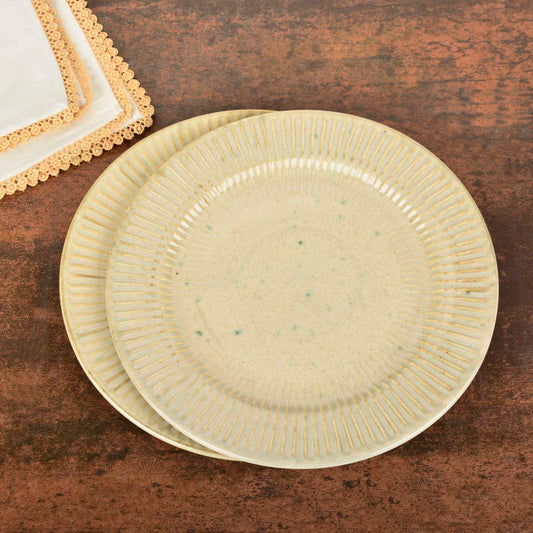 “Dazzling Riviera” Ribbed Ceramic Dinner Serving Plates (Set of 2, Ivory , Diameter – 10 inches)
