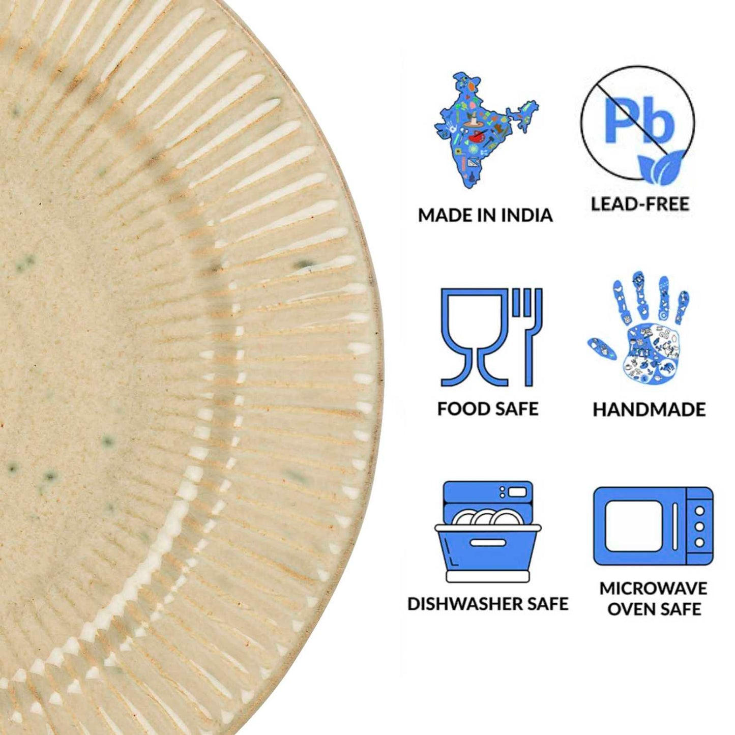 “Dazzling Riviera” Ribbed Ceramic Dinner Serving Plates (Set of 2, Ivory , Diameter – 10 inches) - View 5