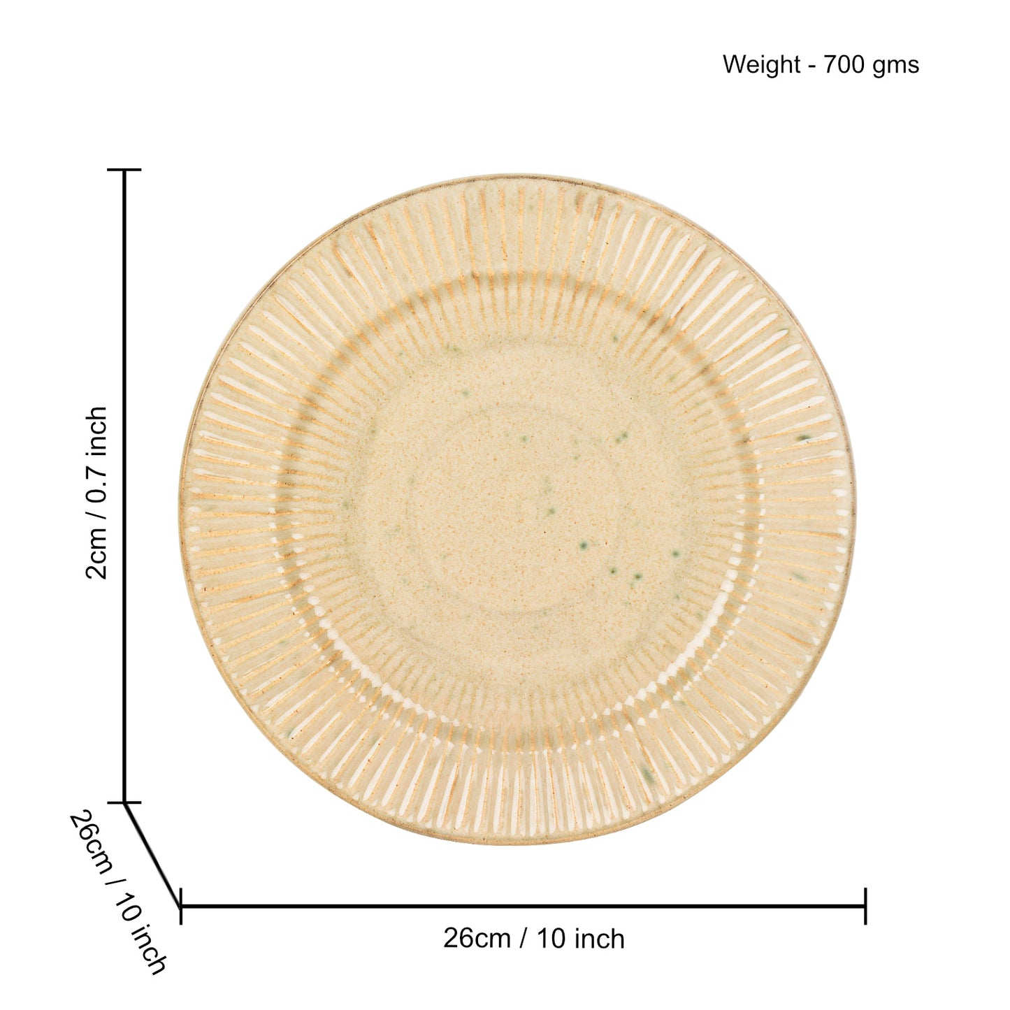 “Dazzling Riviera” Ribbed Ceramic Dinner Serving Plates (Set of 2, Ivory , Diameter – 10 inches) - View 2