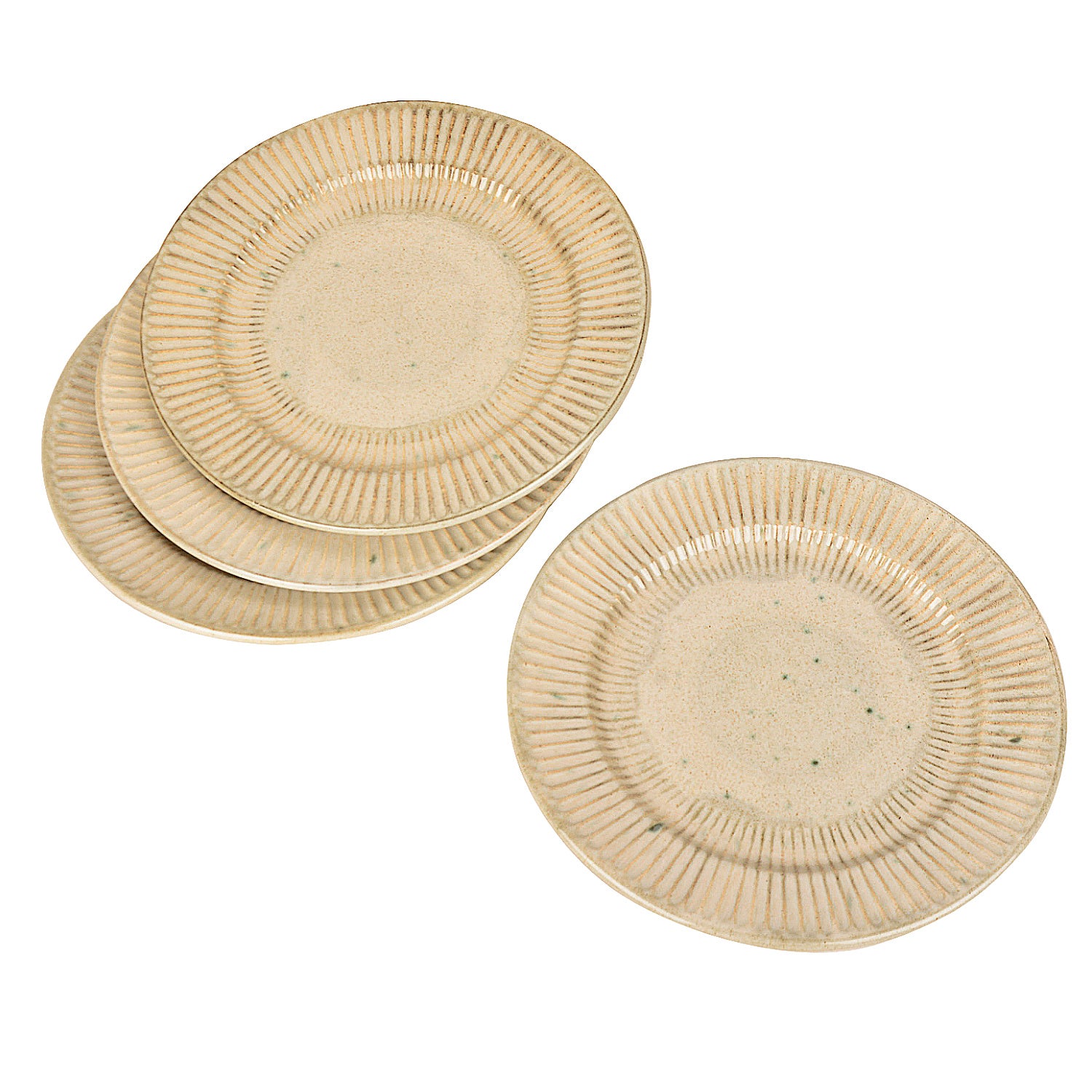 “Dazzling Riviera” Ribbed Ceramic Dinner Serving Plates (Set of 4, Ivory , Diameter – 10 inches) - View 3