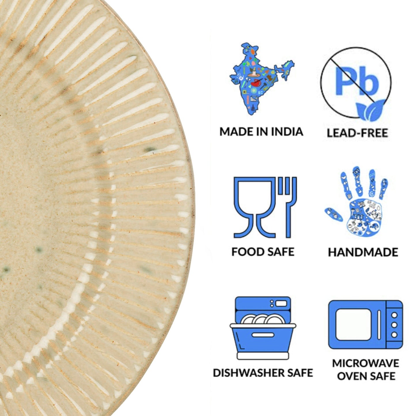 “Dazzling Riviera” Ribbed Ceramic Dinner Serving Plates (Set of 4, Ivory , Diameter – 10 inches) - View 5