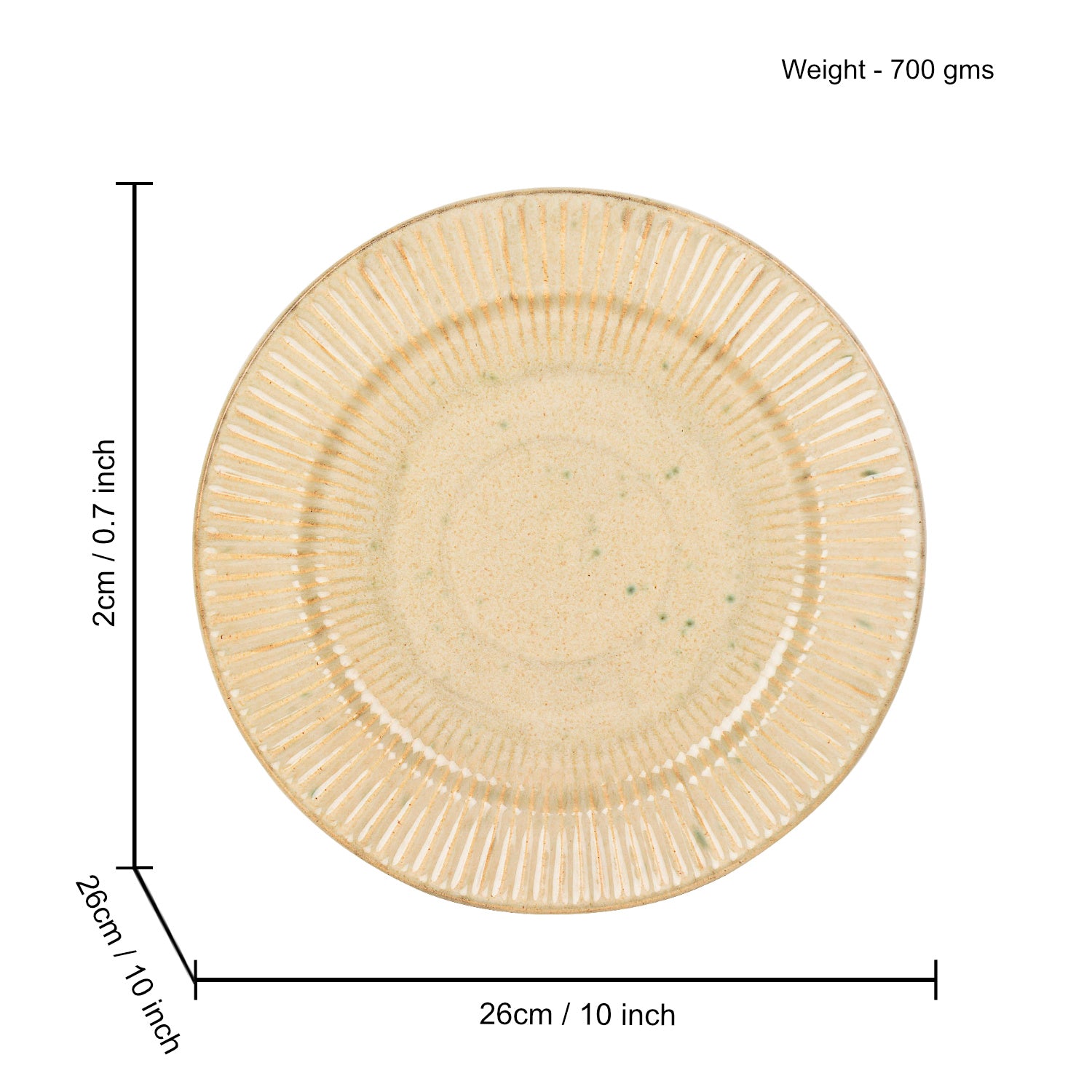 “Dazzling Riviera” Ribbed Ceramic Dinner Serving Plates (Set of 4, Ivory , Diameter – 10 inches) - View 2