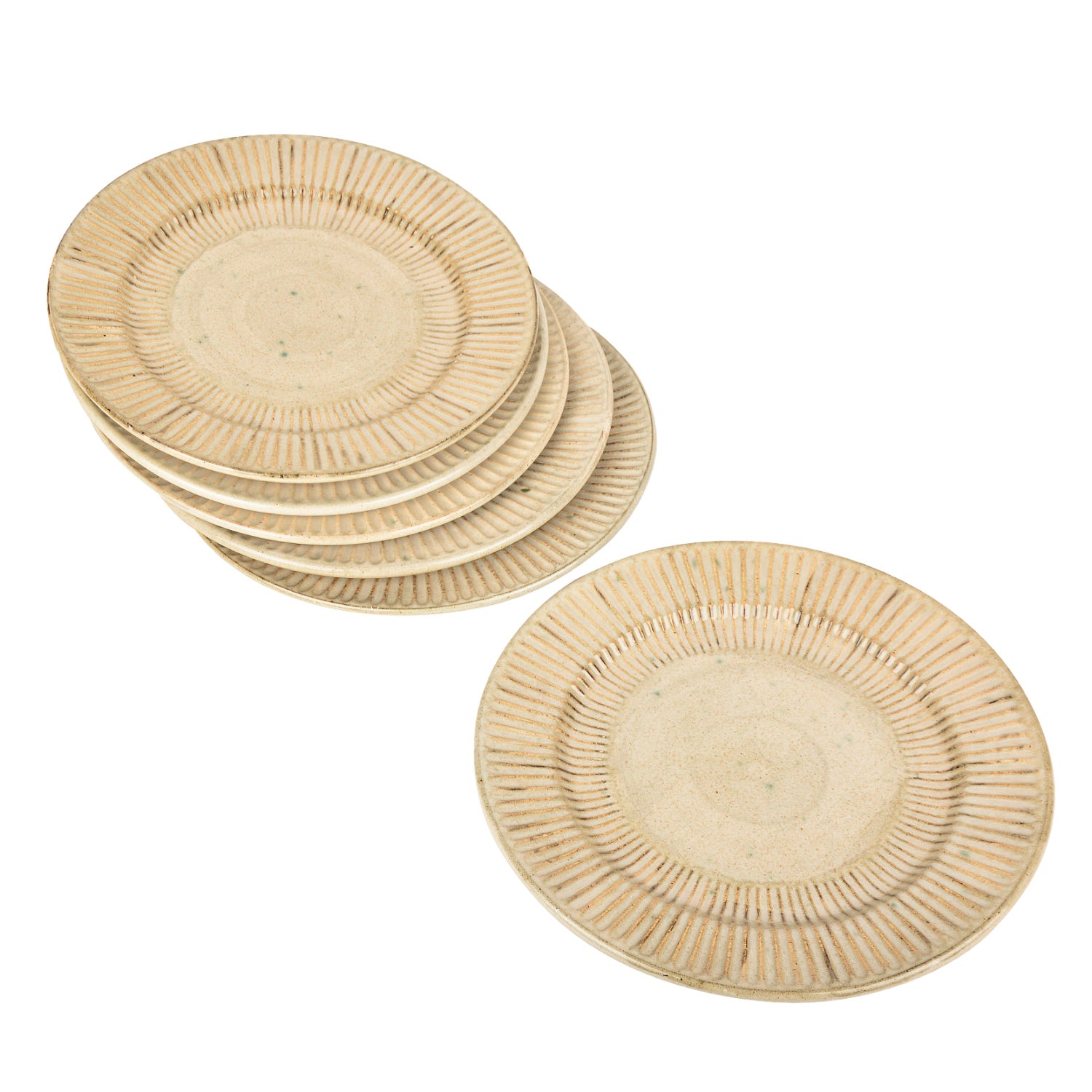 “Dazzling Riviera” Ribbed Ceramic Dinner Serving Plates (Set of 6, Ivory , Diameter – 10 inches) - View 3