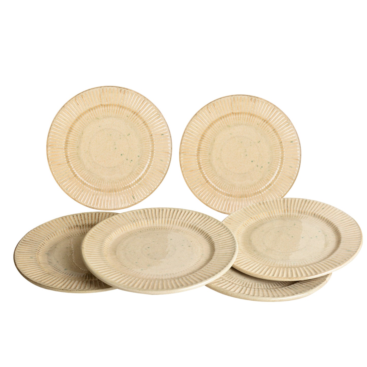 “Dazzling Riviera” Ribbed Ceramic Dinner Serving Plates (Set of 6, Ivory , Diameter – 10 inches) - View 5