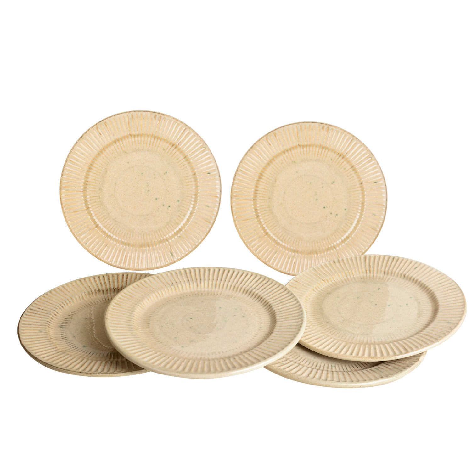 “Dazzling Riviera” Ribbed Ceramic Dinner Serving Plates (Set of 6, Ivory , Diameter – 10 inches) - View 5