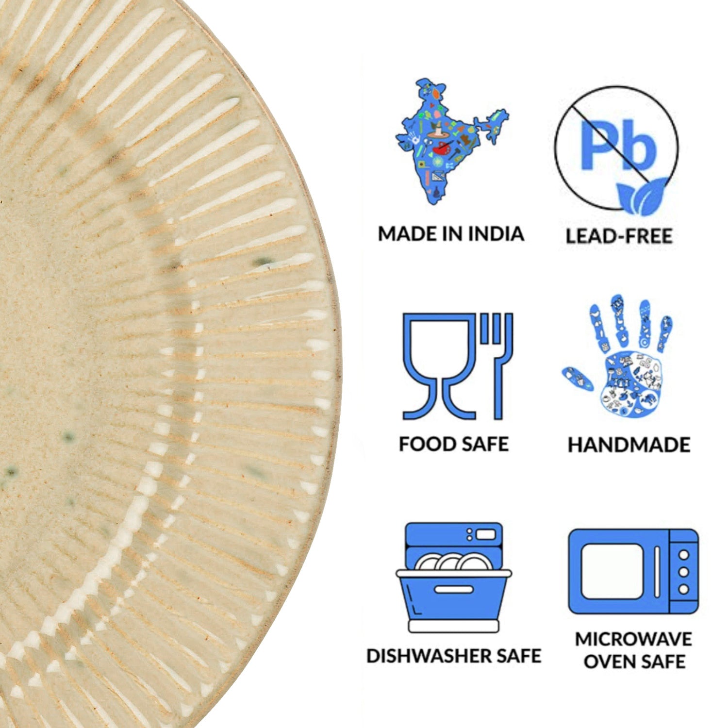 “Dazzling Riviera” Ribbed Ceramic Dinner Serving Plates (Set of 6, Ivory , Diameter – 10 inches) - View 6