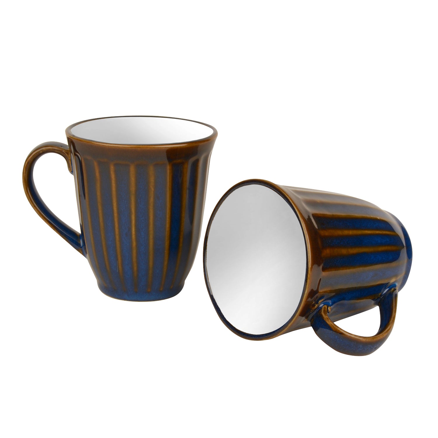 Ceramic Coffee Mugs (300 ml Each, Set of 2, Blue and White) - View 4