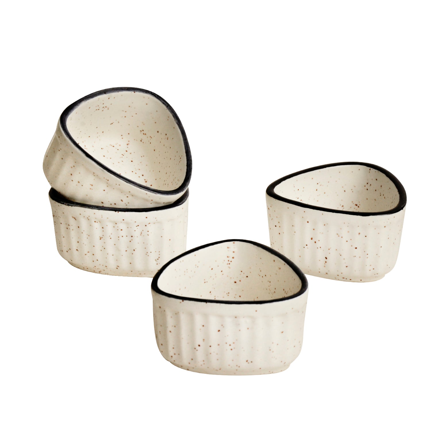 Handcrafted Ceramic Triangular Ribbed Dip Bowls (Set of 4 , White & Black , 50 ml each) - View 3