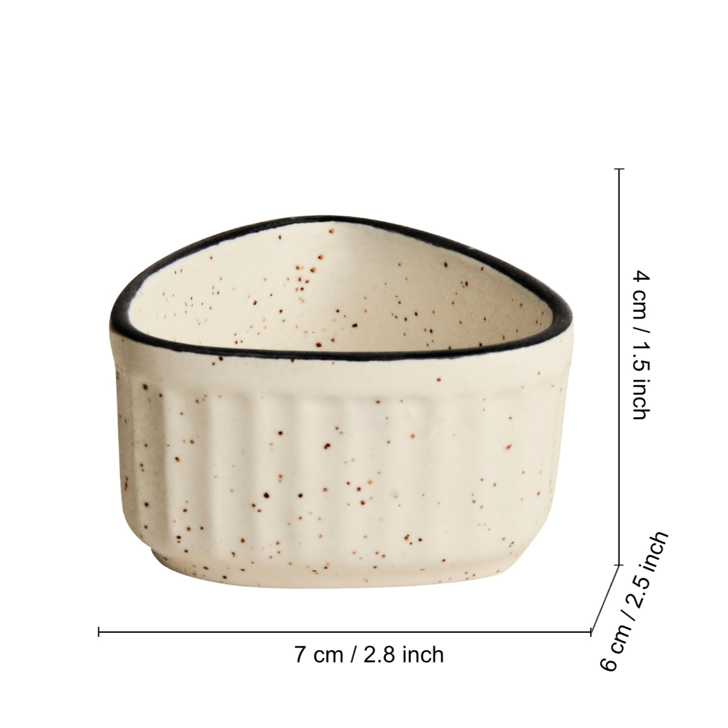 Handcrafted Ceramic Triangular Ribbed Dip Bowls (Set of 4 , White & Black , 50 ml each) - View 2