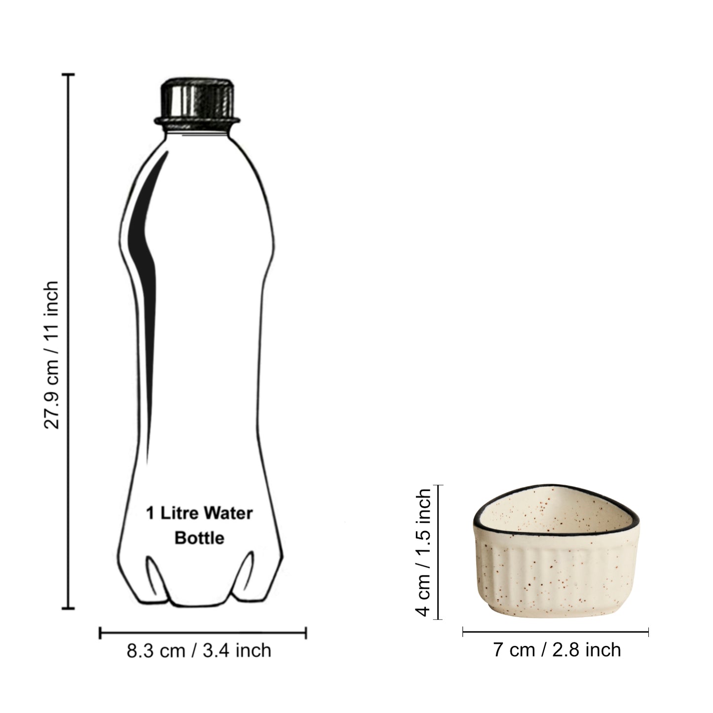 Handcrafted Ceramic Triangular Ribbed Dip Bowls (Set of 4 , White & Black , 50 ml each) - View 4