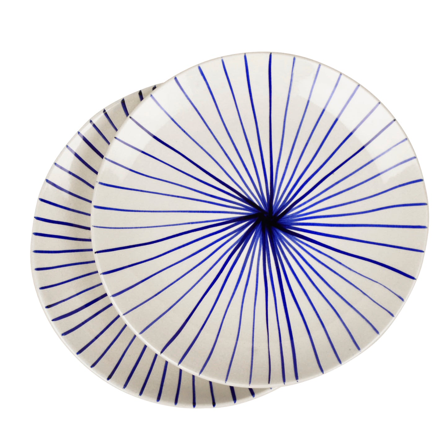 “Blue Kasa Line” Ceramic Striped Dinner Serving Plates (Set of 2, White and Blue, Diameter – 10 inches) - View 3
