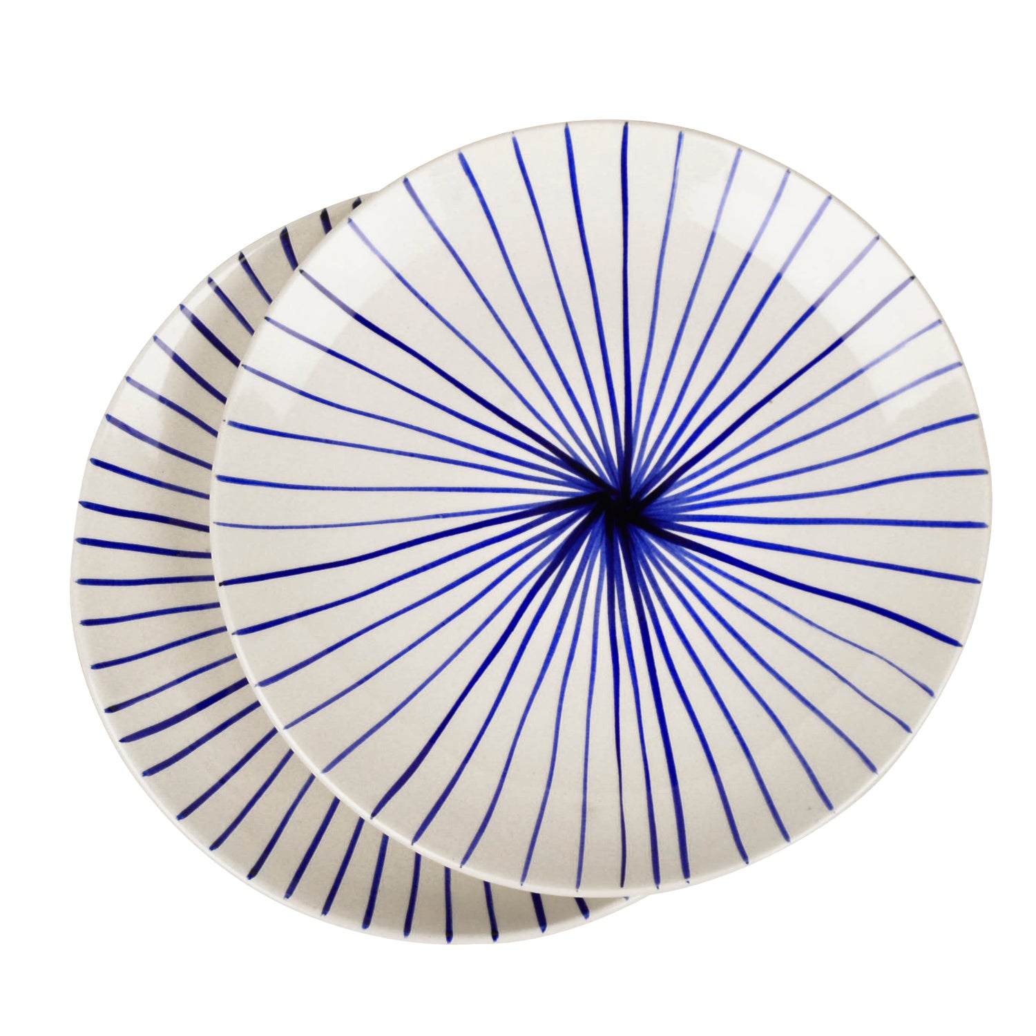 “Blue Kasa Line” Ceramic Striped Dinner Serving Plates (Set of 2, White and Blue, Diameter – 10 inches) - View 3