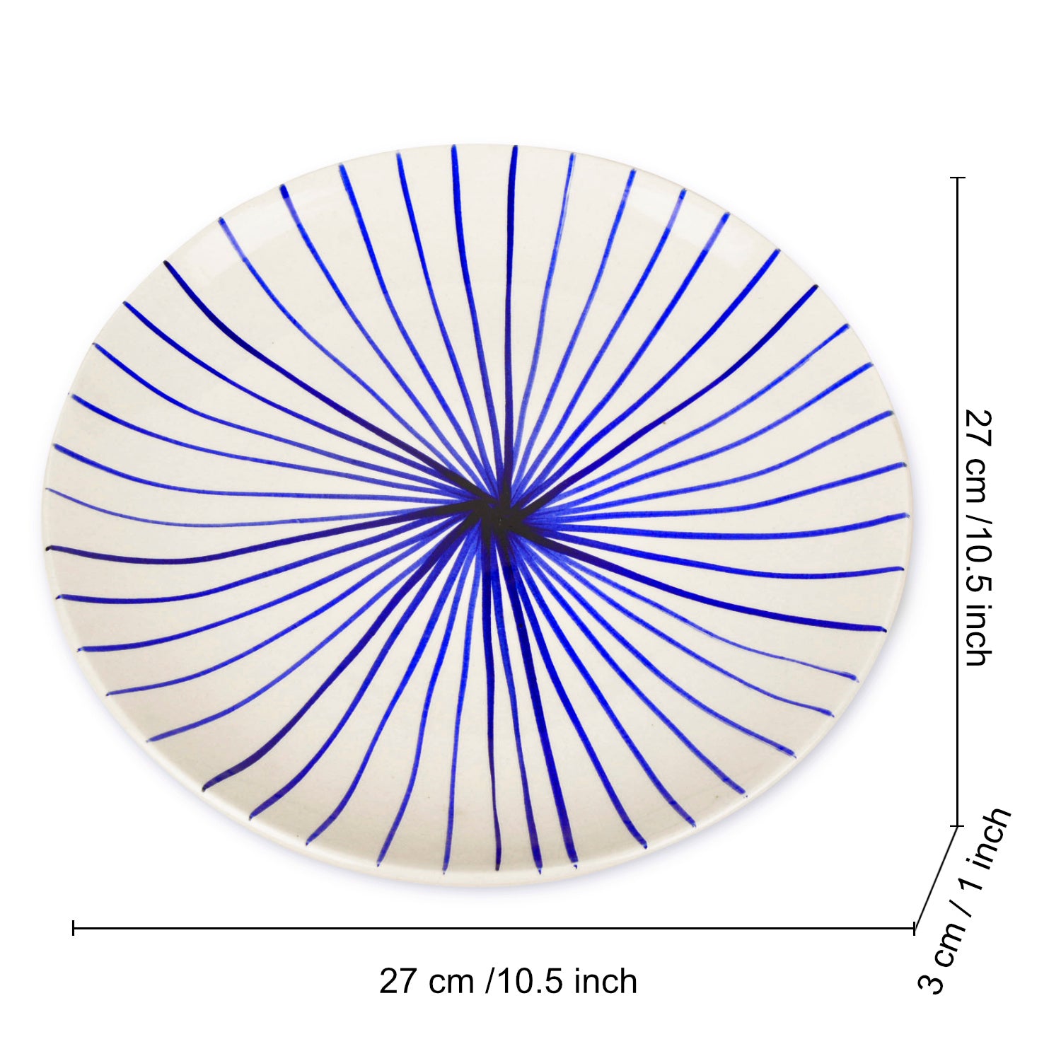 “Blue Kasa Line” Ceramic Striped Dinner Serving Plates (Set of 2, White and Blue, Diameter – 10 inches) - View 2